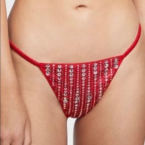 Victoria’s Secret Bling Rhinestone Red V-String Thong Panty Small